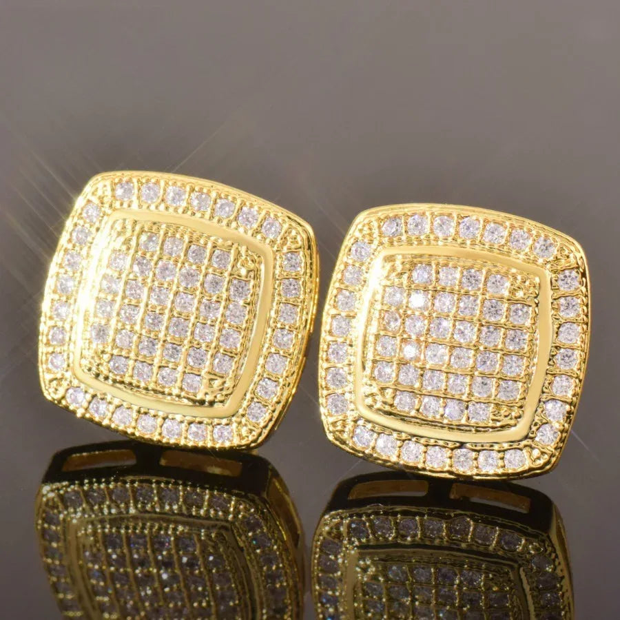 925 Sterling Silver Double Layer Square Stud Earrings with Zircon | Hip Hop Fashion Jewelry | Caratix Jewelry - CaratixJewelry